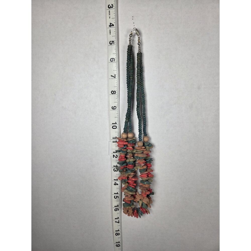 Multistrand Beaded Necklace Wood Stone Barrel Clasp‎ Multicolor 18in